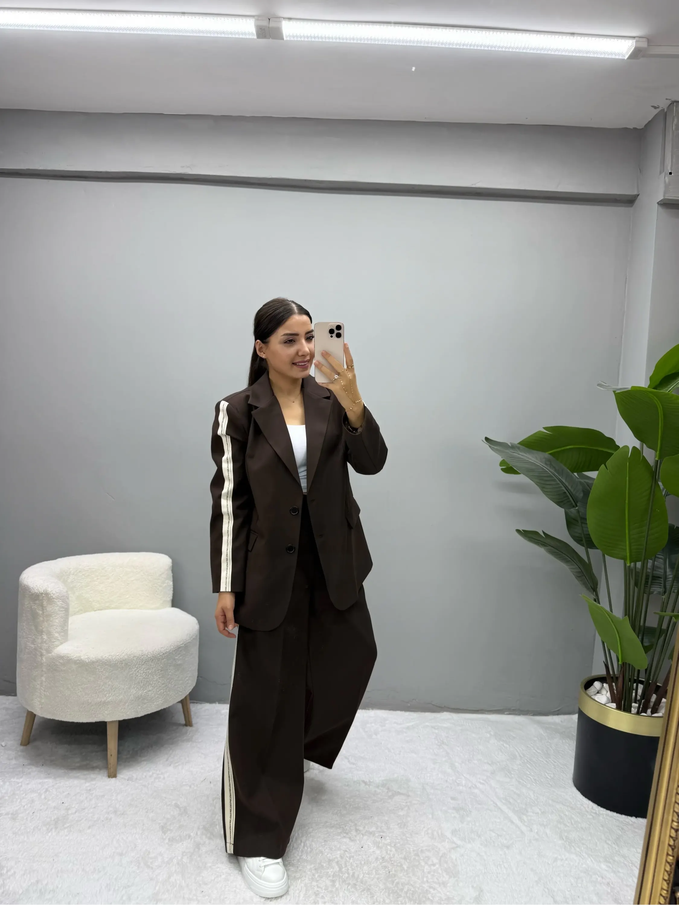 Tasarım Şeritli Ceket Pantolon Takım