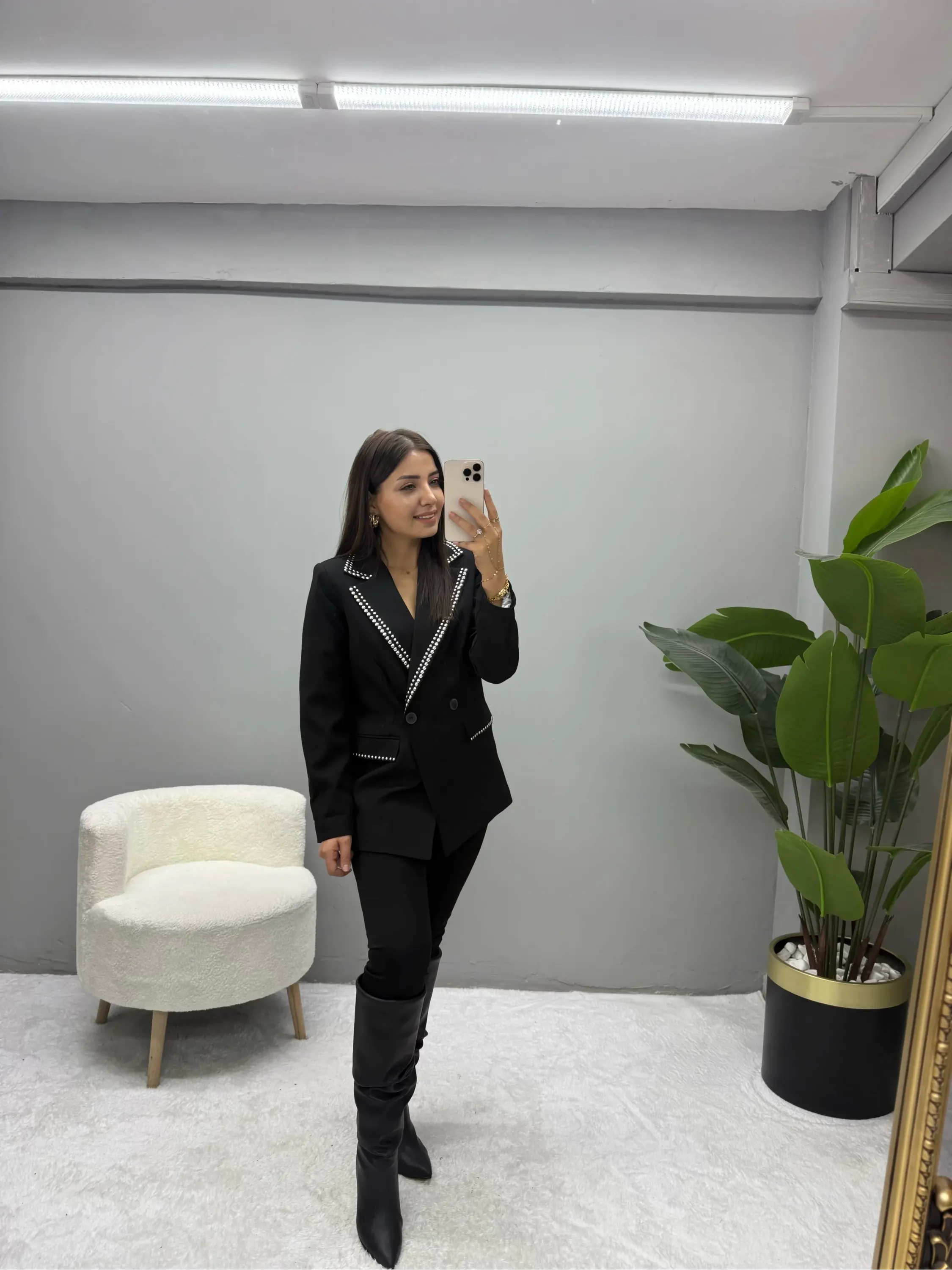 Tasarım Zımba Detaylı Blazer Ceket