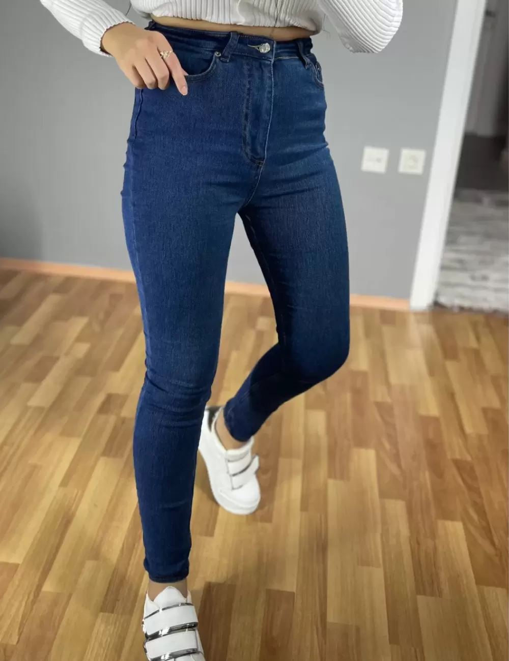 Love Me Gold Dikişli Yüksek Bel Lacivrt Jeans