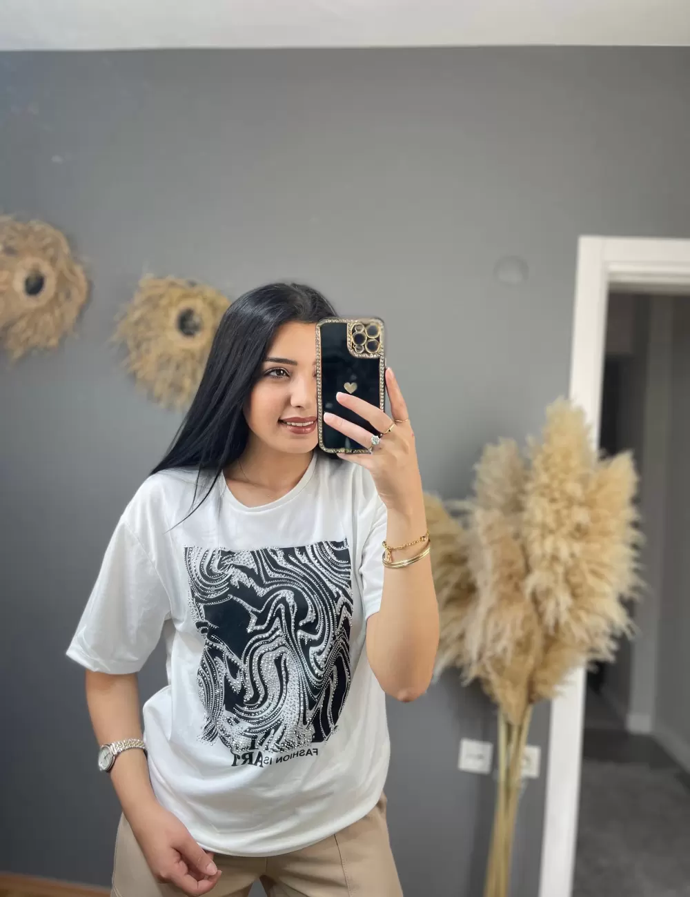 Ljuo Baskılı Taş Detay T-Shirt