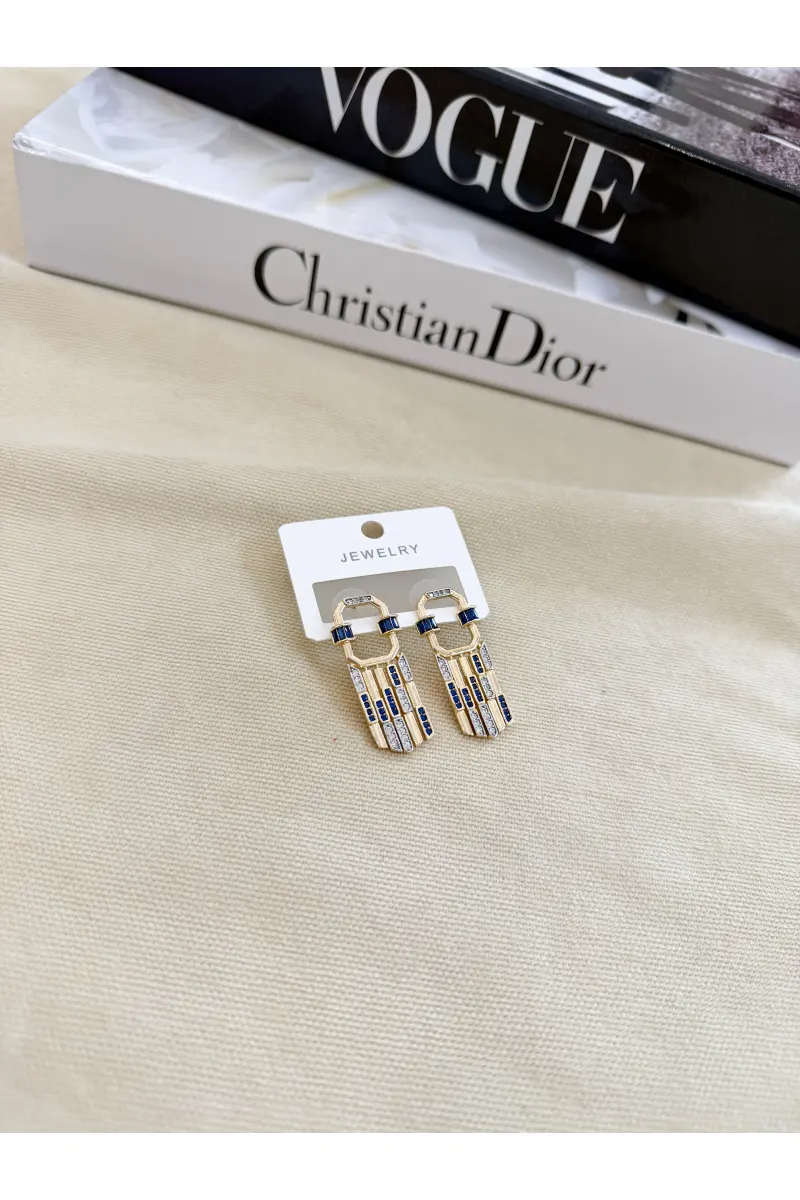 Gold Zirkon Taş Detaylı Küpe