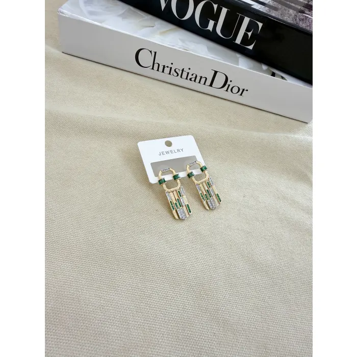 Gold Zirkon Taş Detaylı Küpe