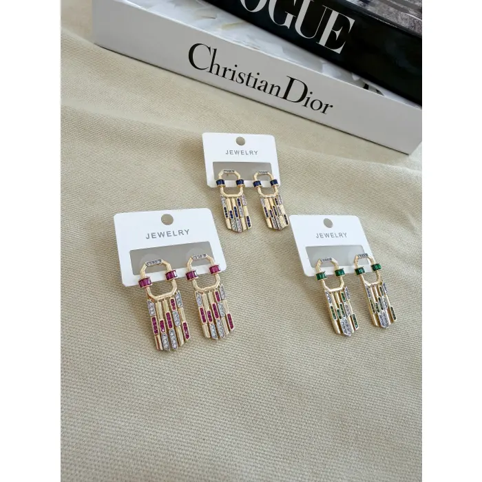 Gold Zirkon Taş Detaylı Küpe