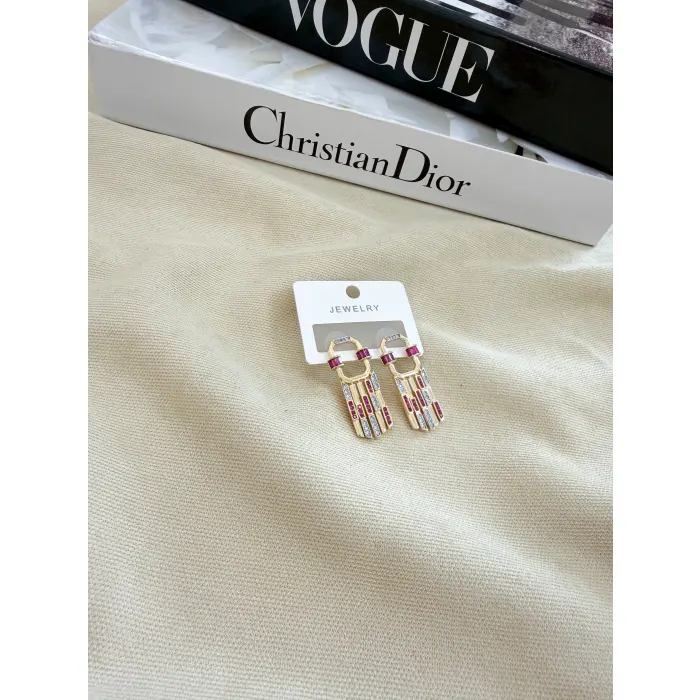 Gold Zirkon Taş Detaylı Küpe