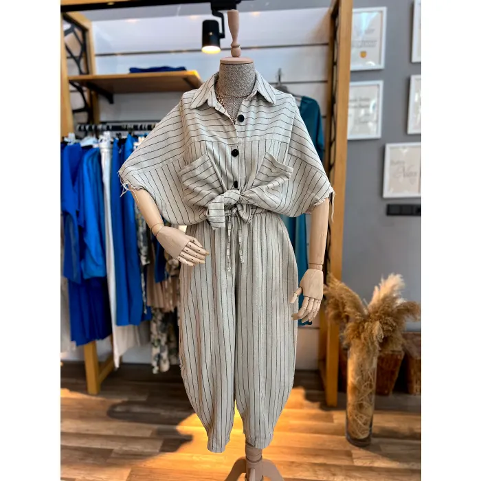 Jhansi Çizgili Premium Keten İkili Takım