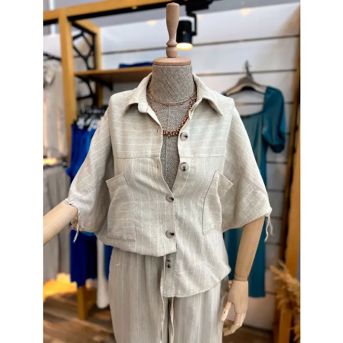 Jhansi Çizgili Premium Keten İkili Takım