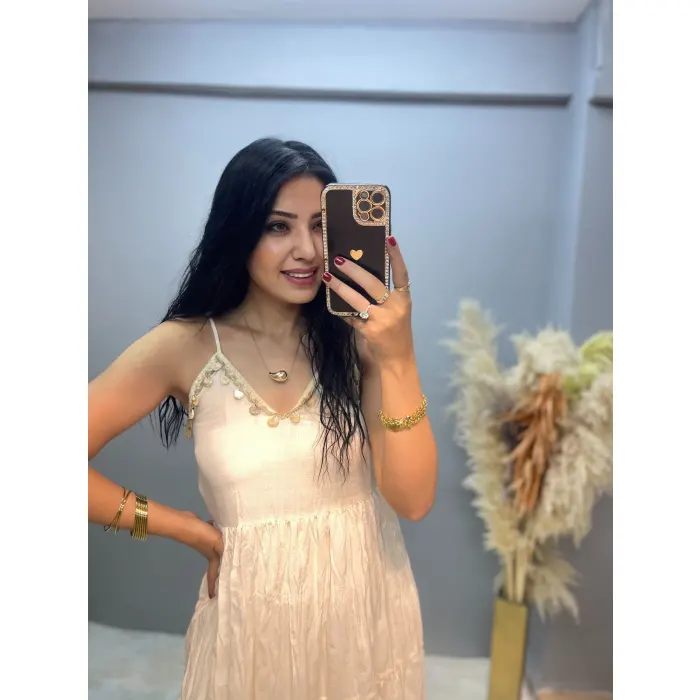 Lüx Kalite Naturel Seri Askılı Elbise