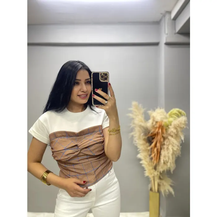 Mrka Muadil Önü Büzgülü Kareli Bluz