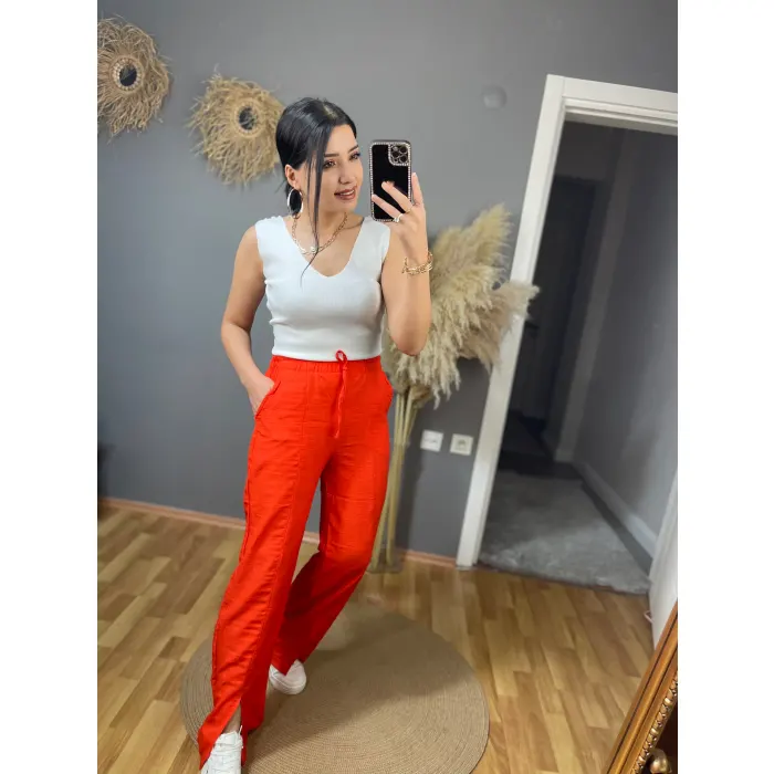 Xei Yırtmaçlı Keten Pantolon