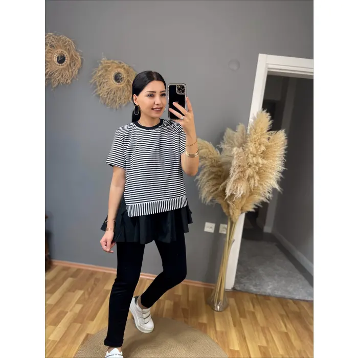 Zena Çizgili Tasarım Bluz