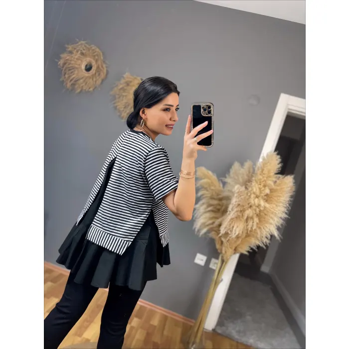 Zena Çizgili Tasarım Bluz