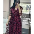 FLOKLU ÇİÇEK DESENLİ TÜL ELBİSE