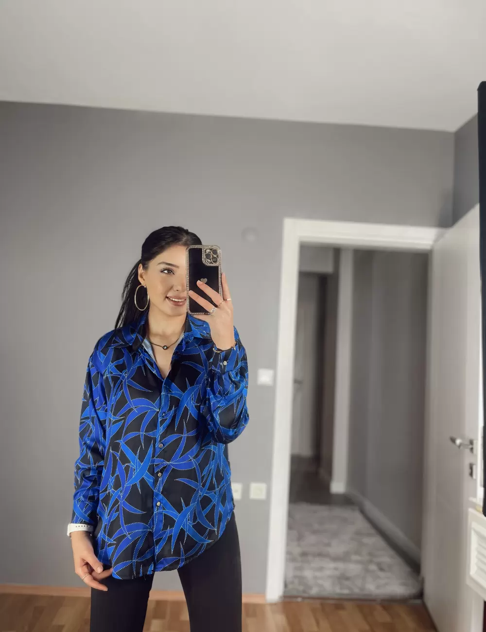 Luetas  Desenli Premium Saten Gömlek