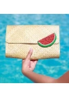 Water Melon Applique Clutch Bag El Yapımı Hasır El Çantası