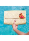 Flamingo Applique Clutch El Yapımı Hasır El Çantası