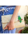 Parrot Aplique Clutch Bag El Yapımı Hasır El Çantası
