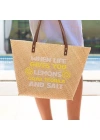 When Life Gives You Lemons Tote El Yapımı Hasır Plaj Çantası