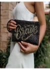 Quote Clutch: Brave in Black El Yapımı Organik Hasır Clutch