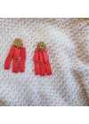 Leanna Earrings In Coral El Yapımı Hasır Küpe
