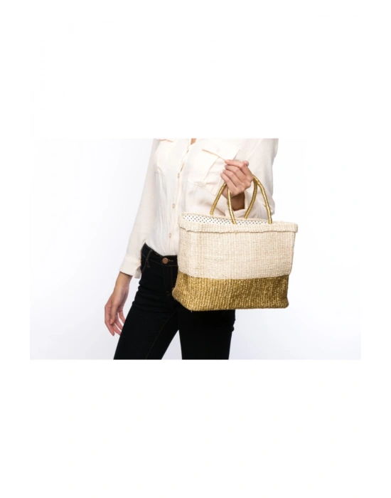 Golden Hour Tote el yapımı organik hasır çanta özel seri