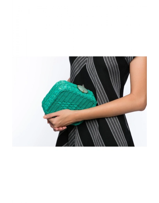 Aqua Reef Wicker el yapımı özel taşlı organik hasır çanta