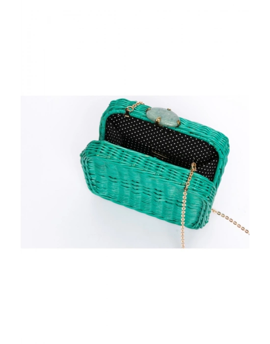 Aqua Reef Wicker el yapımı özel taşlı organik hasır çanta