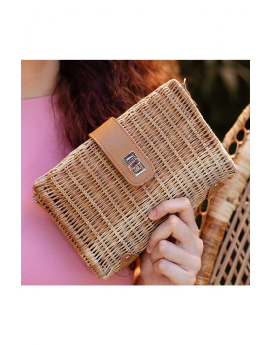 Jasper Wicker Clutch El Yapımı Hasır El& Omuz Çantası