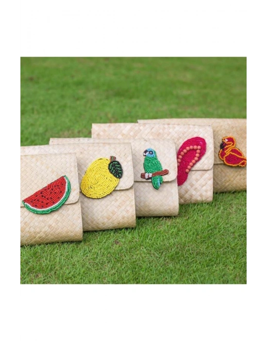 Water Melon Applique Clutch Bag El Yapımı Hasır El Çantası