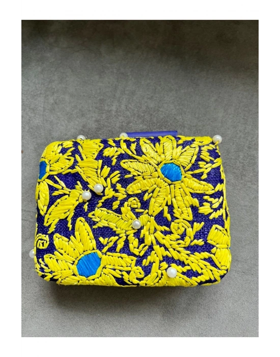 Maggie Embroidered Hard Clutch El Yapımı Hasır El Çantası