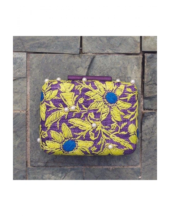 Maggie Embroidered Hard Clutch El Yapımı Hasır El Çantası