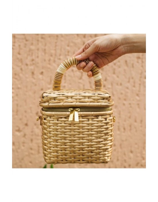 The Cube In Gold El Yapımı Hasır El Çantası