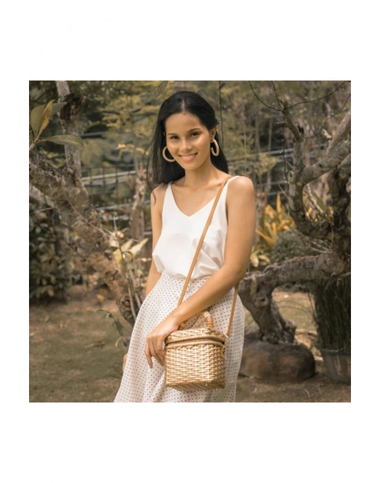 The Cube In Gold El Yapımı Hasır El Çantası