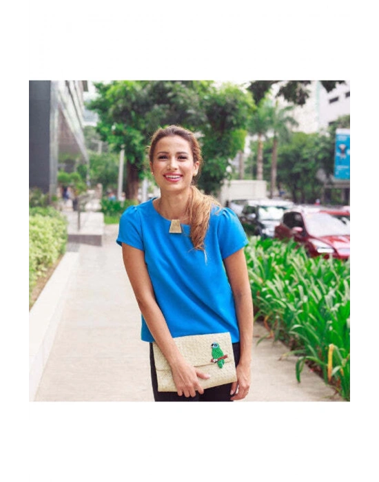 Parrot Aplique Clutch Bag El Yapımı Hasır El Çantası