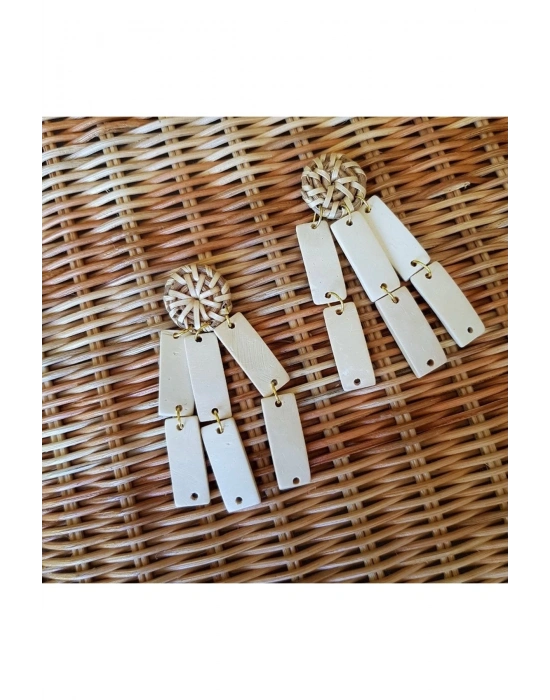 Leanna Earrings In White El Yapımı Hasır Küpe