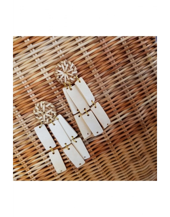 Leanna Earrings In White El Yapımı Hasır Küpe