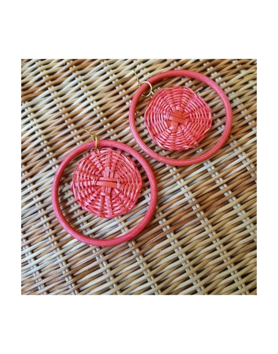 Madeline Earrings In Coral El Yapımı Hasır Küpe