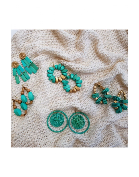 Madeline Earrings In Turquoise El Yapımı Hasır Küpe