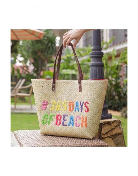 365 Days Of Beach Tote El Yapımı Hasır Plaj Çantası