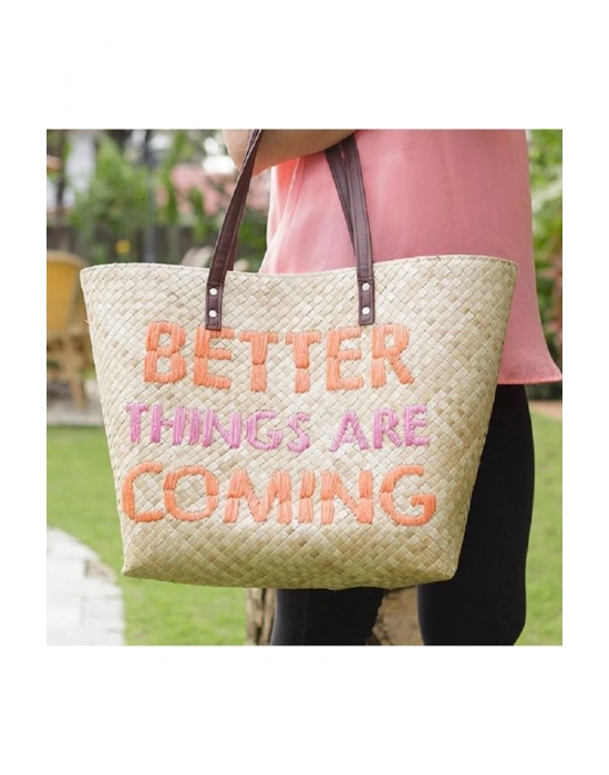 Better Things Are Coming Tote El Yapımı Hasır Plaj Çantası