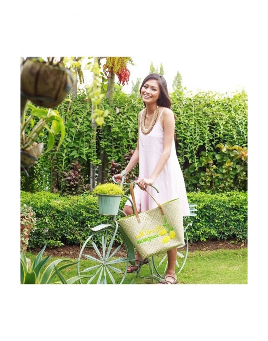 Will Kiss For Mangoes Tote El Yapımı Hasır Plaj Çantası