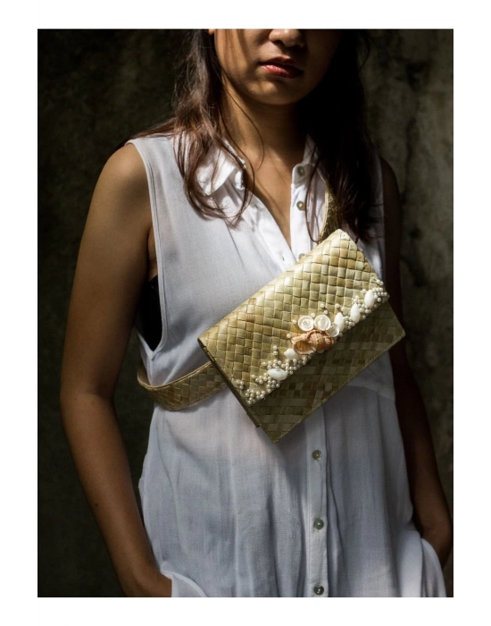 Barbara 2-way Fanny Pack El Yapımı Hasır Bel Çantası & Uzun Zincirli Kol Çantası