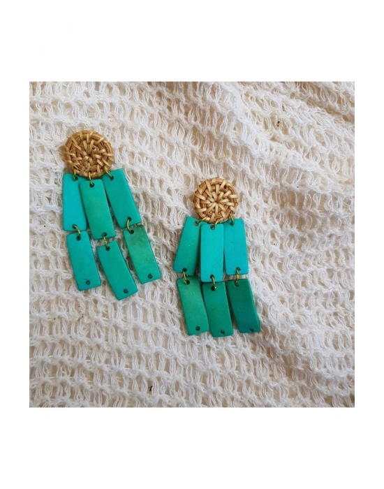 Leanna Earrings In Turquoise El Yapımı Hasır Küpe