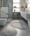 2’li Post Banyo Paspas Seti Kaymaz Taban Yıkanabilir Peluş Jüt Kenar Detaylı Oval Yuvarlak 100x60 60x60 Kilim Halı