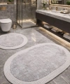 2’li Post Banyo Paspas Seti Kaymaz Taban Yıkanabilir Peluş Jüt Kenar Detaylı Oval Yuvarlak 100x60 60x60 Kilim Halı