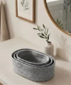 3 Lü Sepet El Dokuma Sunum Organizer Oval Jüt Hasır Sepet Seti Banyo Düzenleyicisi Takı Kutusu Dolap Düzenleme Yatak Odası