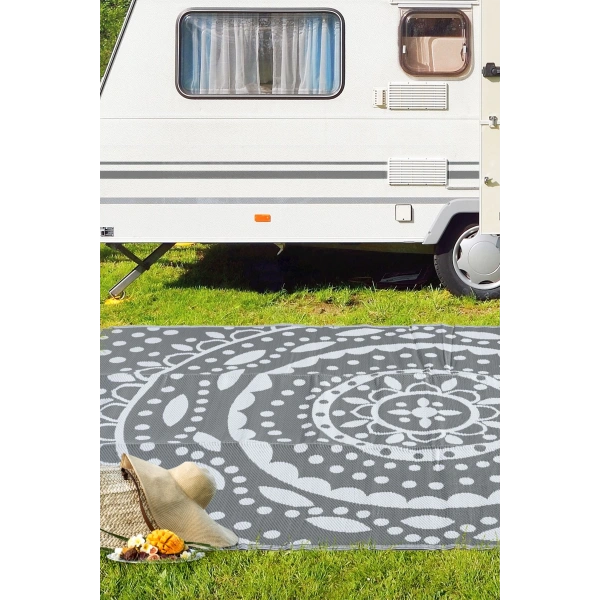Plastik Halı Katlanabilir Çift Taraflı Plaj Kamp Piknik Balkon Hasır Mat Savan Karavan Halısı Kilim