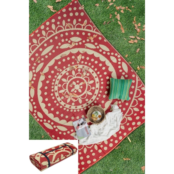 Plastik Halı Katlanabilir Çift Taraflı Plaj Kamp Piknik Balkon Hasır Mat Savan Karavan Halısı Kilim