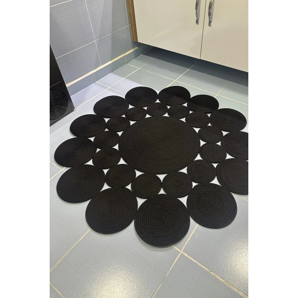 El Örmesi Yıkanabilir Çift Taraflı Oturma Odası Salon Mutfak Halısı Jüt Hasır Yolluk Halı Kilim