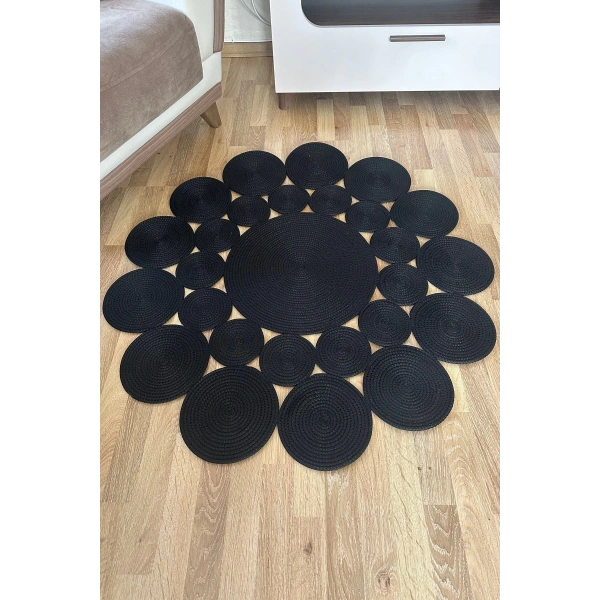 El Örmesi Yıkanabilir Çift Taraflı Oturma Odası Salon Mutfak Halısı Jüt Hasır Yolluk Halı Kilim