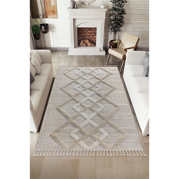 Bukle Dokuma Yumuşak Halı Salon Oturma Odası Mutfak Yatak Odası Yolluk Kilim Krem Bej